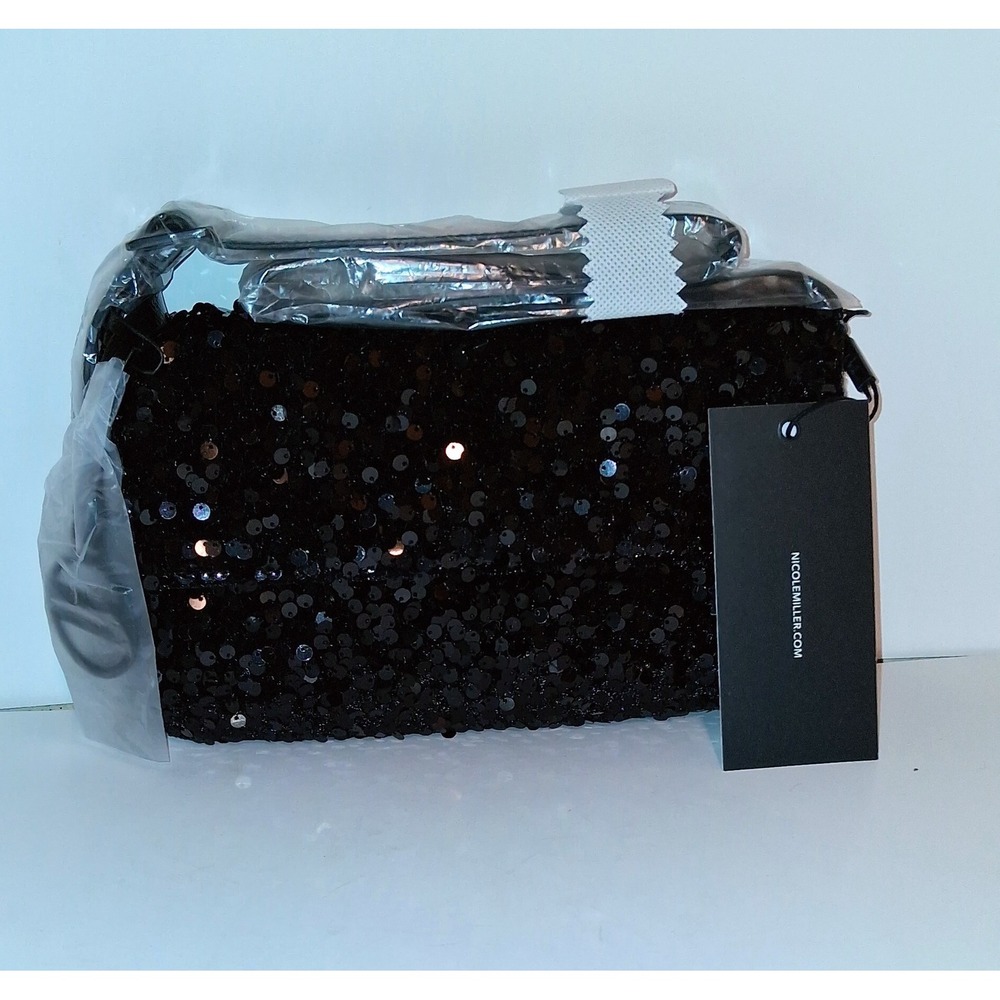 Nicole Miller‎ Black Sequin Evening Clutch Crossbody Bag NWT